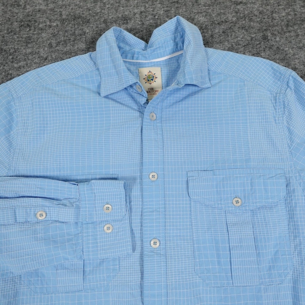 The Territory Ahead Laguna Ripstop Check Field Shirt Mens Medium Blue Rolled Tab